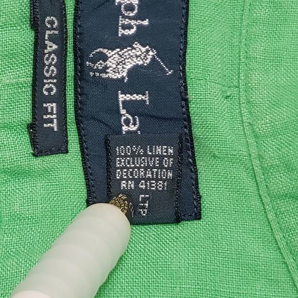 Ralph Lauren Mens Linen SS Button Down Shirt Classic Fit Bright Green Sz XL Pony - Picture 6 of 11